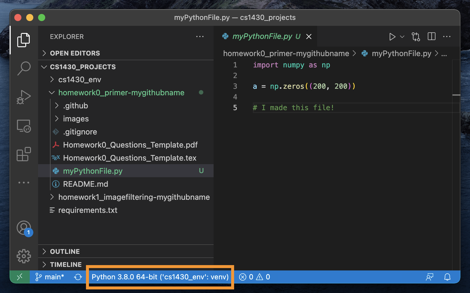 Correct virtural env in Visual Studio code.
